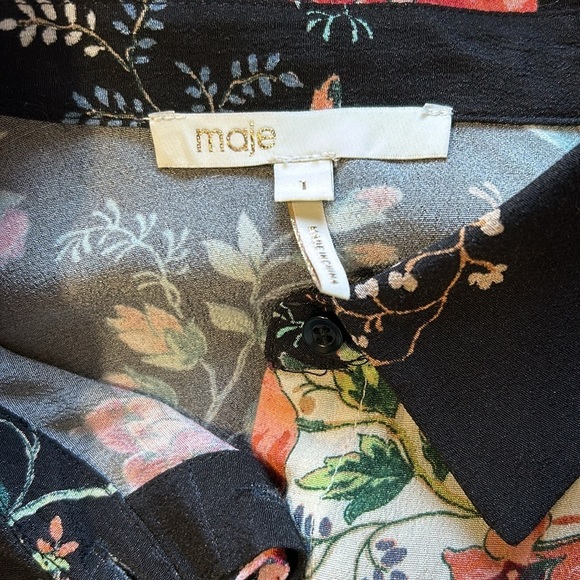 MAJE Shirt Printed Women's Ciller Two Tone Floral Print Top Sz 1 US Small - Picture 10 of 14